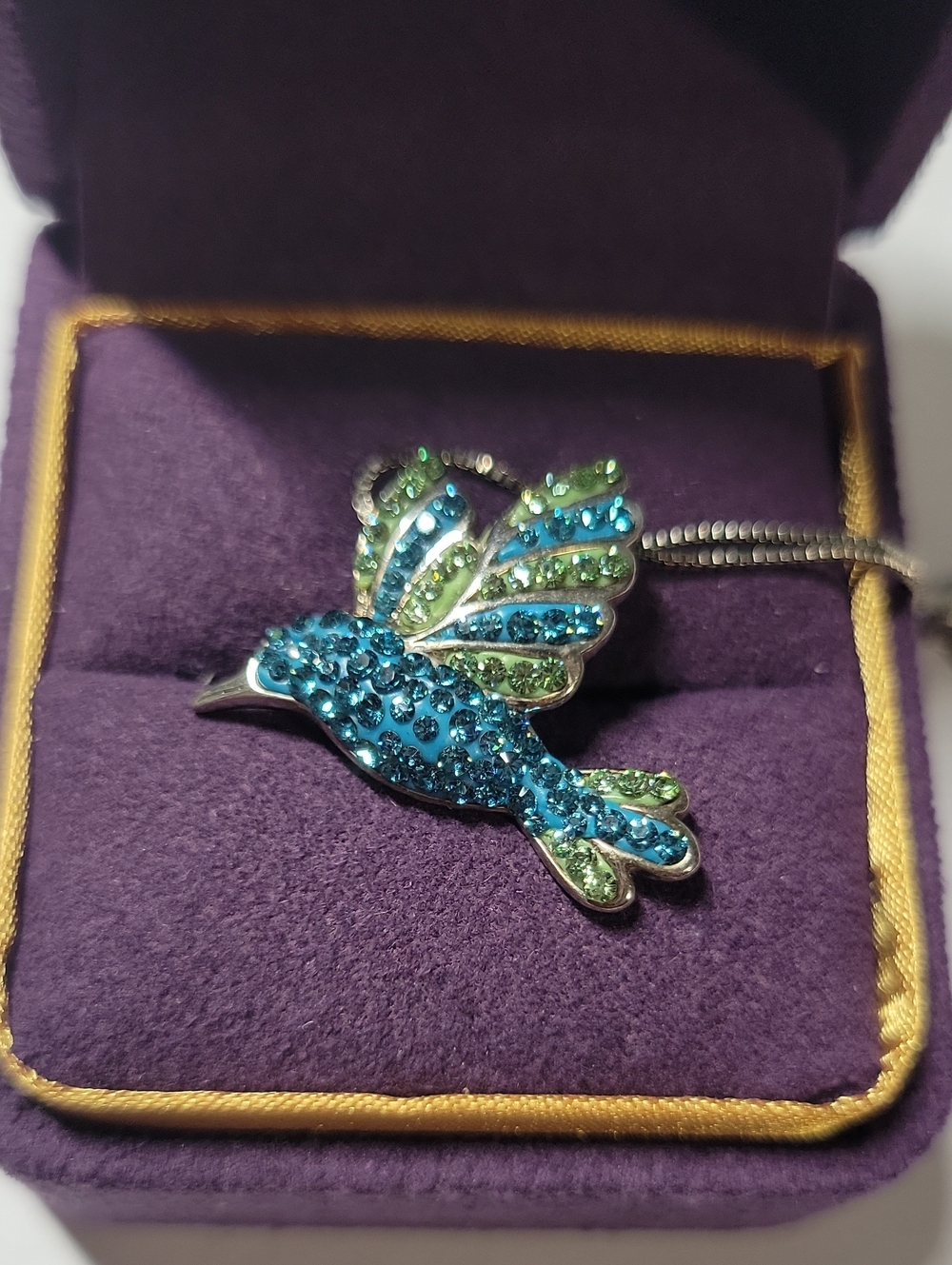 925 Blue and Green Crystal Hummingbird Pendant Necklace - Women Jewelry